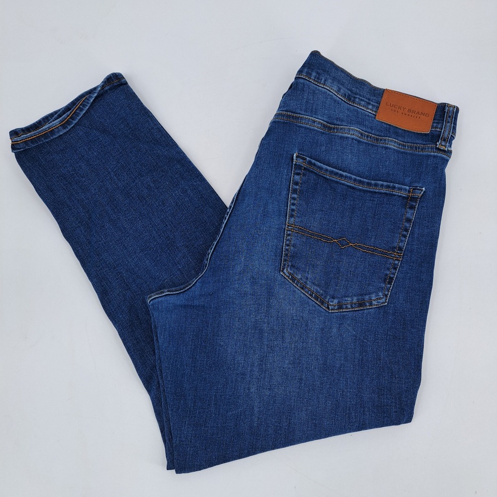 Lucky Brand Jeans Men 40x30 Cotton Blue Solid 5-Pocket Stretch Denim
